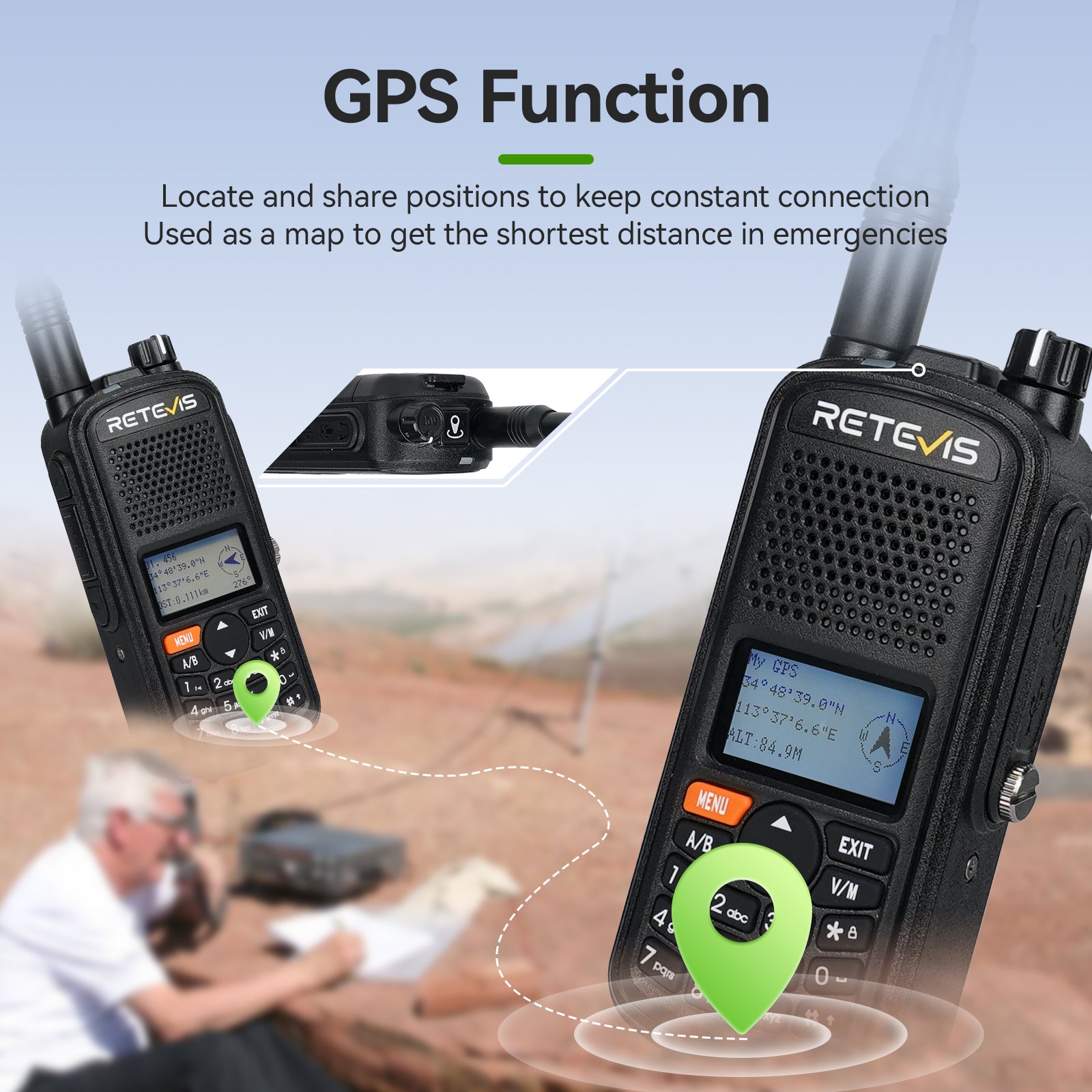 A1 Waterproof GPS Analog Two Way Radio 2 Pcs With Program Cable