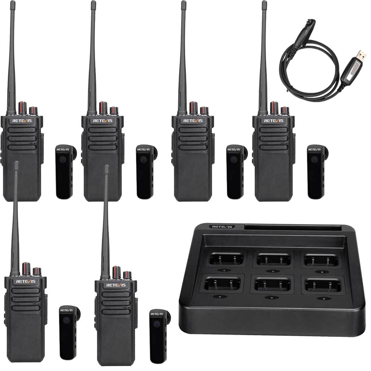 RT29D DMR Waterproof Long-Range Bluetooth Walkie Talkie with Charging Station(6 Pack)