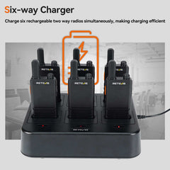 Retevis B3H Slim Portable Walkie Talkie (6 PCS)  with 6-Way Charger and 6 Earpieces