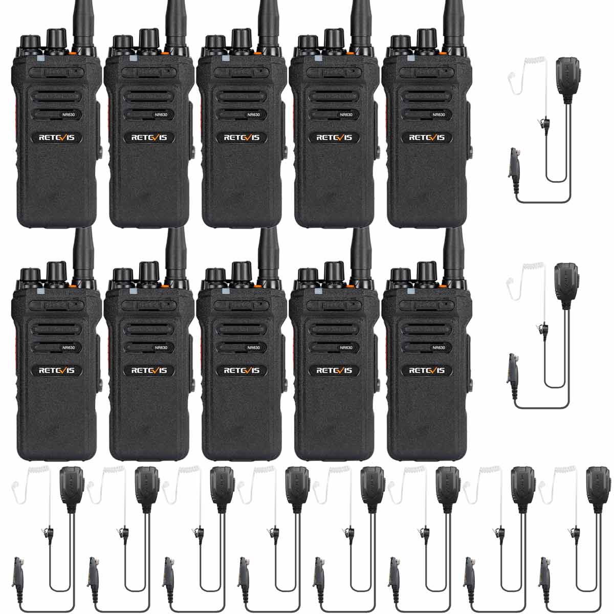 NR630 10W Waterproof UHF Radios with Earpiece Kit (10 Pack)