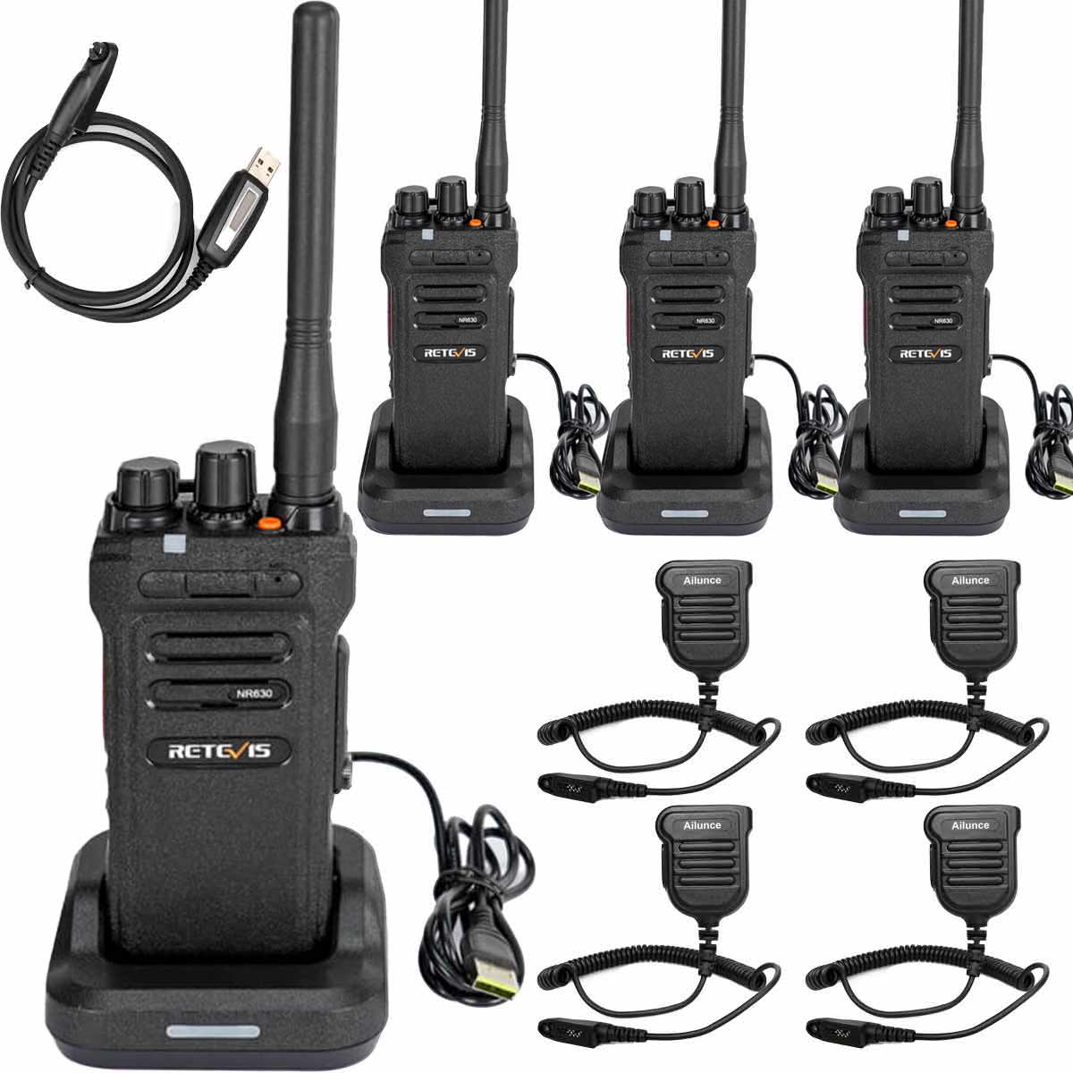 Retevis NR630 Long Range Waterproof Walkie Talkie with Speaker Mic 4pack