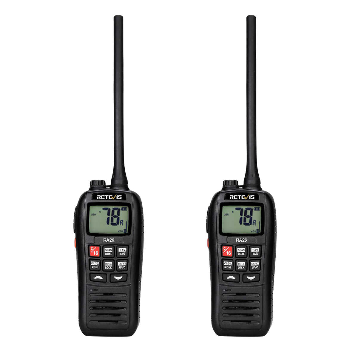 RA26 Waterproof 88 Channels Marine VHF Radio (2 Pack)