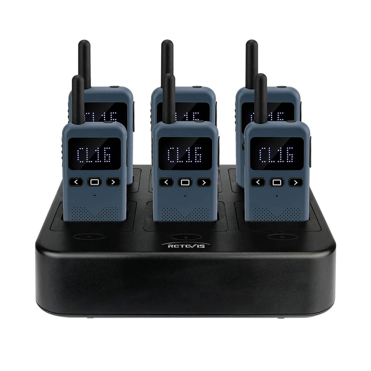 RB19 Rechargeable FRS Two Way Radio 6Pack with 6-Way Multi Charger