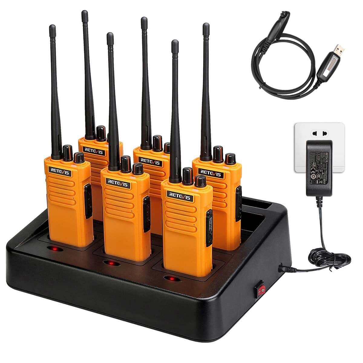 Retevis RT29 Long Range Waterproof Rugged Radio (6 Pack) with 6-Unit Charger