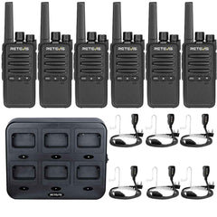 Retevis RT68B FRS Two Way Radio 6 pack with earpiece plus Gang Charger