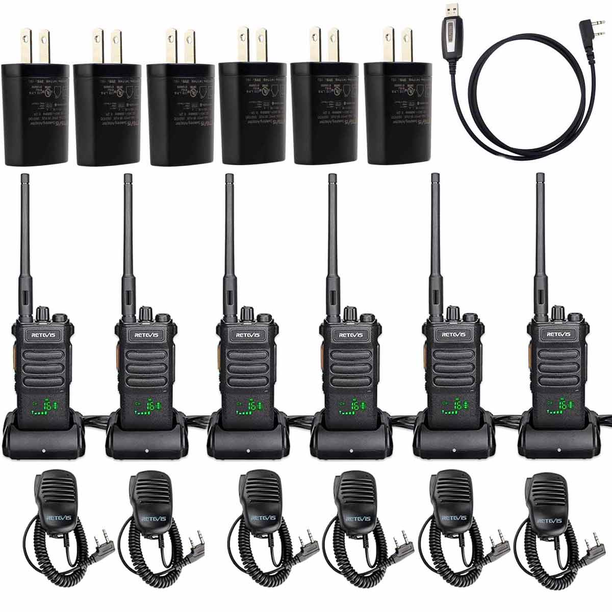 Retevis RT86 Long Range Heavy Duty Walkie Talkies with Shoulder Mic 6 Packs