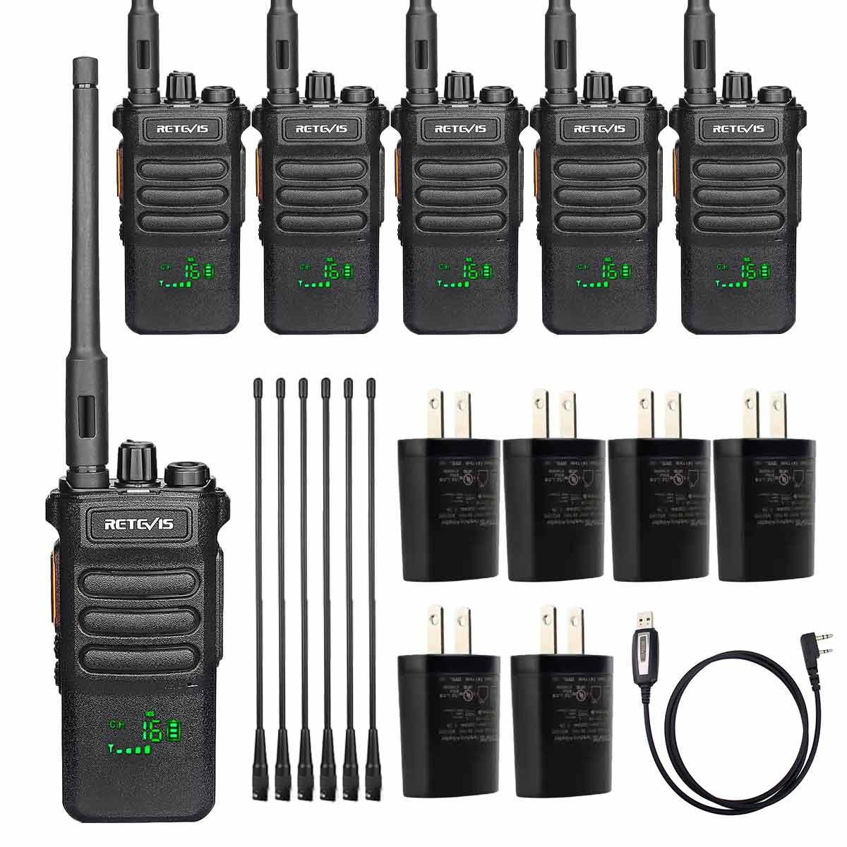 Retevis RT86 UHF Handheld Walkie Talkie with RHD-771 Antenna 6pack