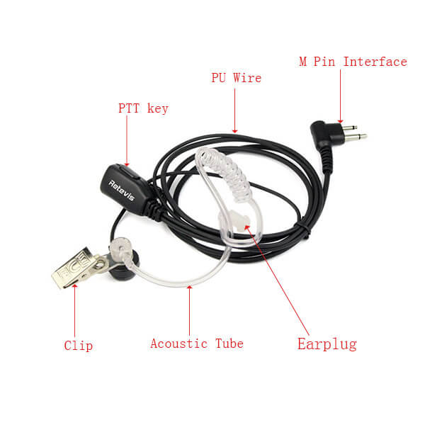 2 Pin PTT MIC Covert Acoustic Tube Inera Earpiece