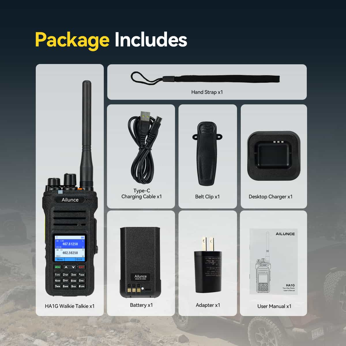 HA1G IP67 Waterproof 220 Customizable Channels GMRS Two Way Radio