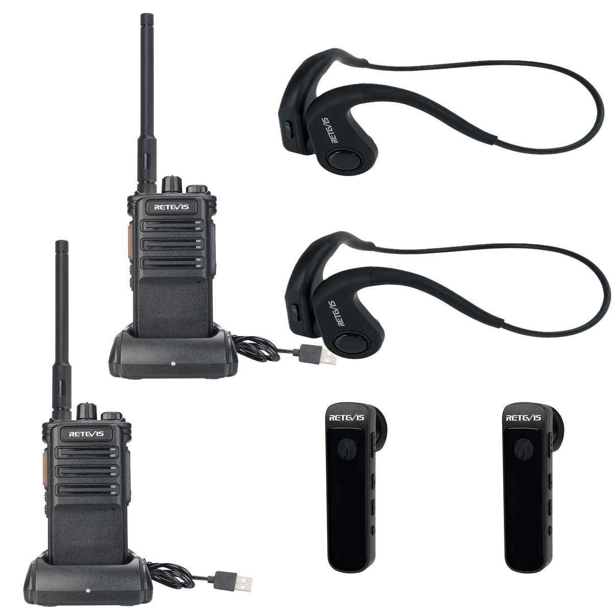 RB689 High Power Bluetooth Walkie Talkies with Bone Conduction Headphones 2pack