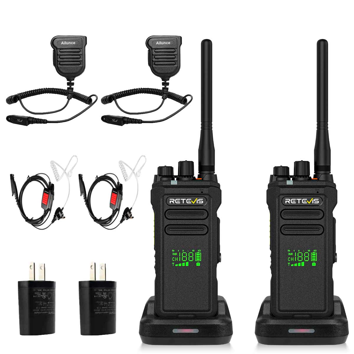 Retevis NR30D Long Range Waterproof DMR Radio with Earpieces and Mics 2pack