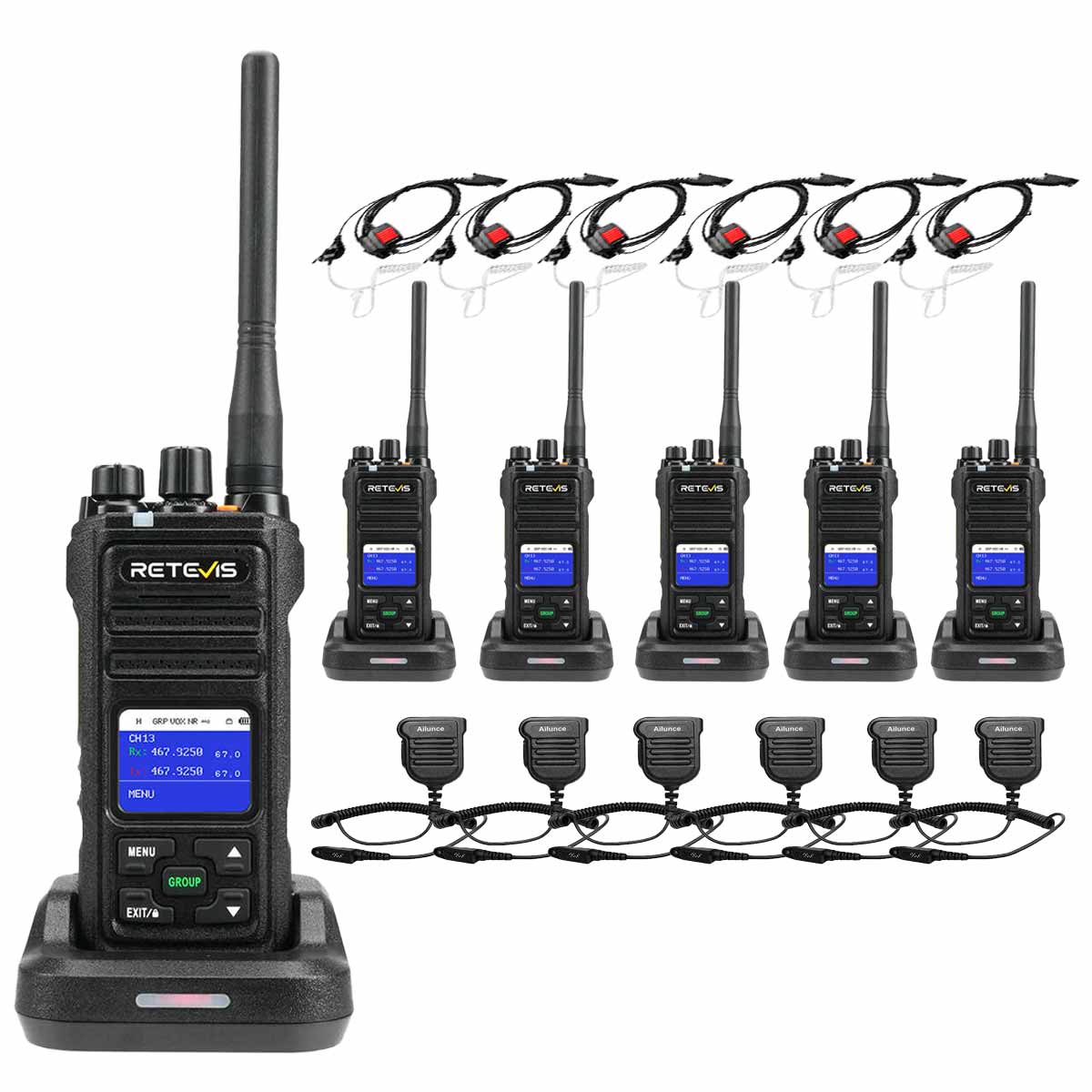 Retevis NR630S IP67 Long Distance Business Radio with Earpieces and Mics 6Pack