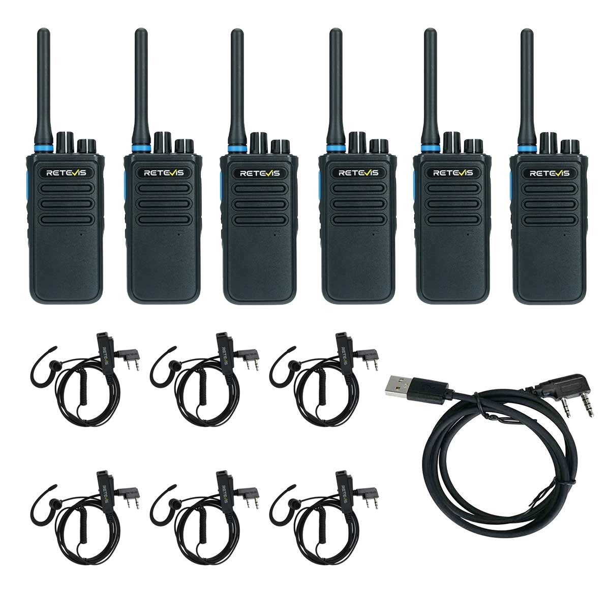 Retevis P1 Long Distance DMR Walkie Talkie with G Shape In-Ear Earbud Earpiece 6pack