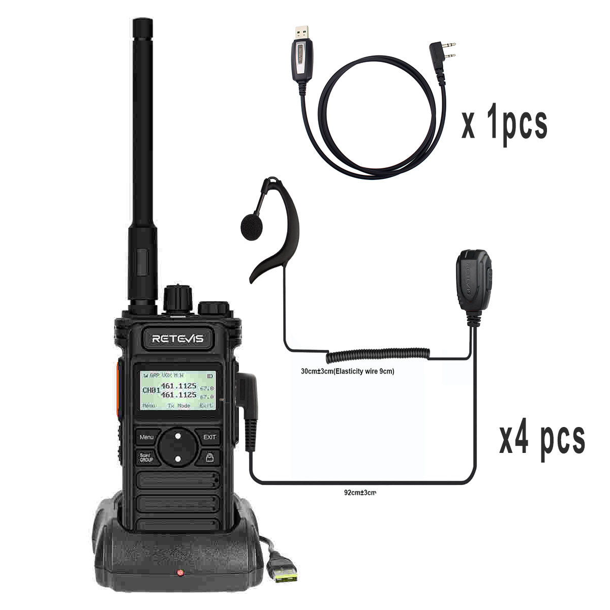 Retevis RT86S Long Range UHF Radio with G Shape Earpiece Kit 4Pack