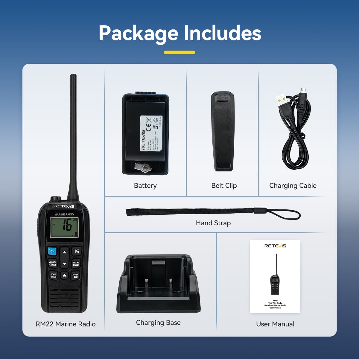 Retevis RM22 6W Handheld Floating VHF Marine Radio With NOAA Weather