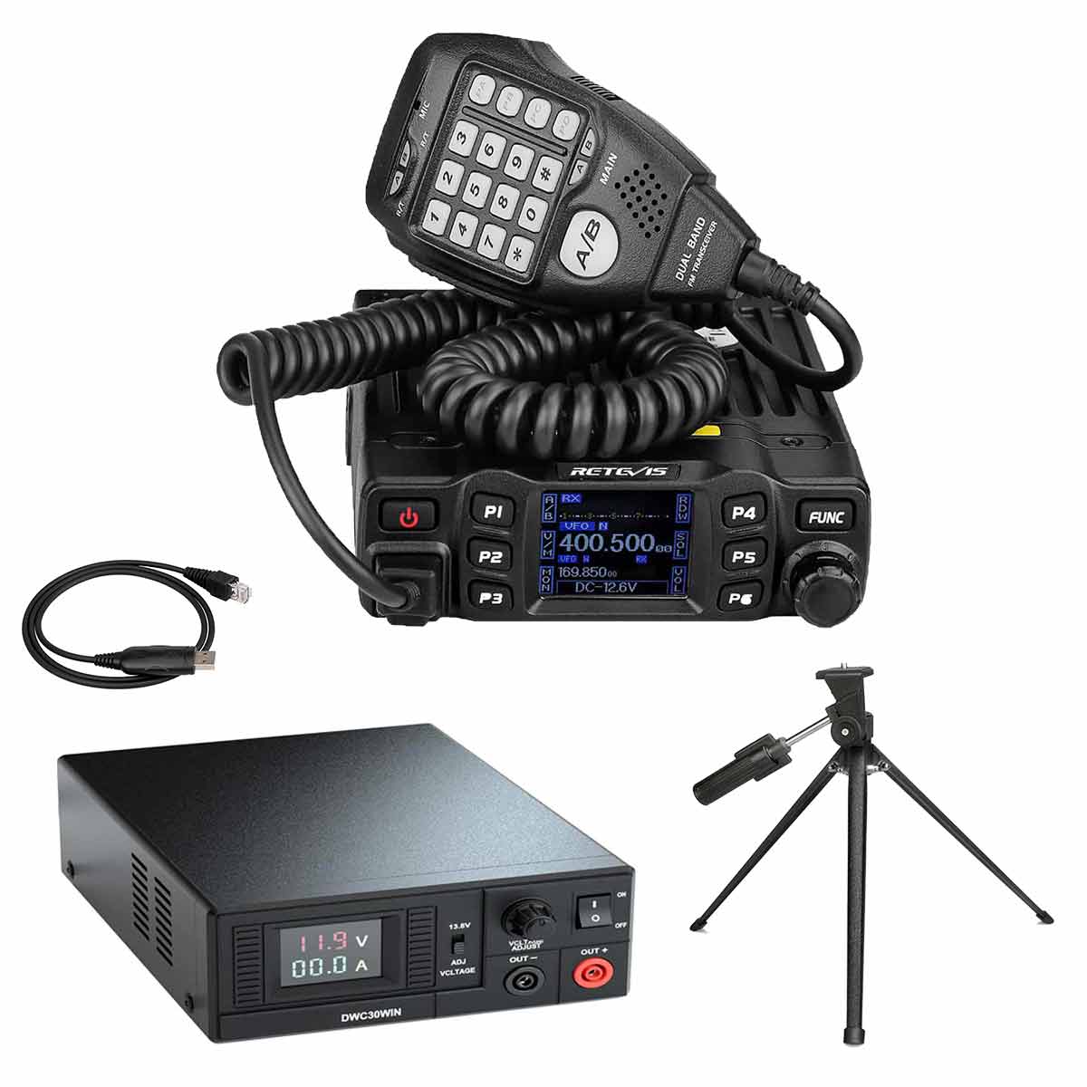 RT95 25W Dual Band Analog Mobile Radio+Table Tripod+Desktop Power Supply