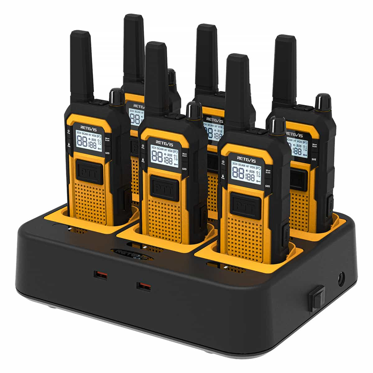 RB48 FRS waterproof Heavy Duty walkie talkie 6 pack with 6 way Multi Gang Charger